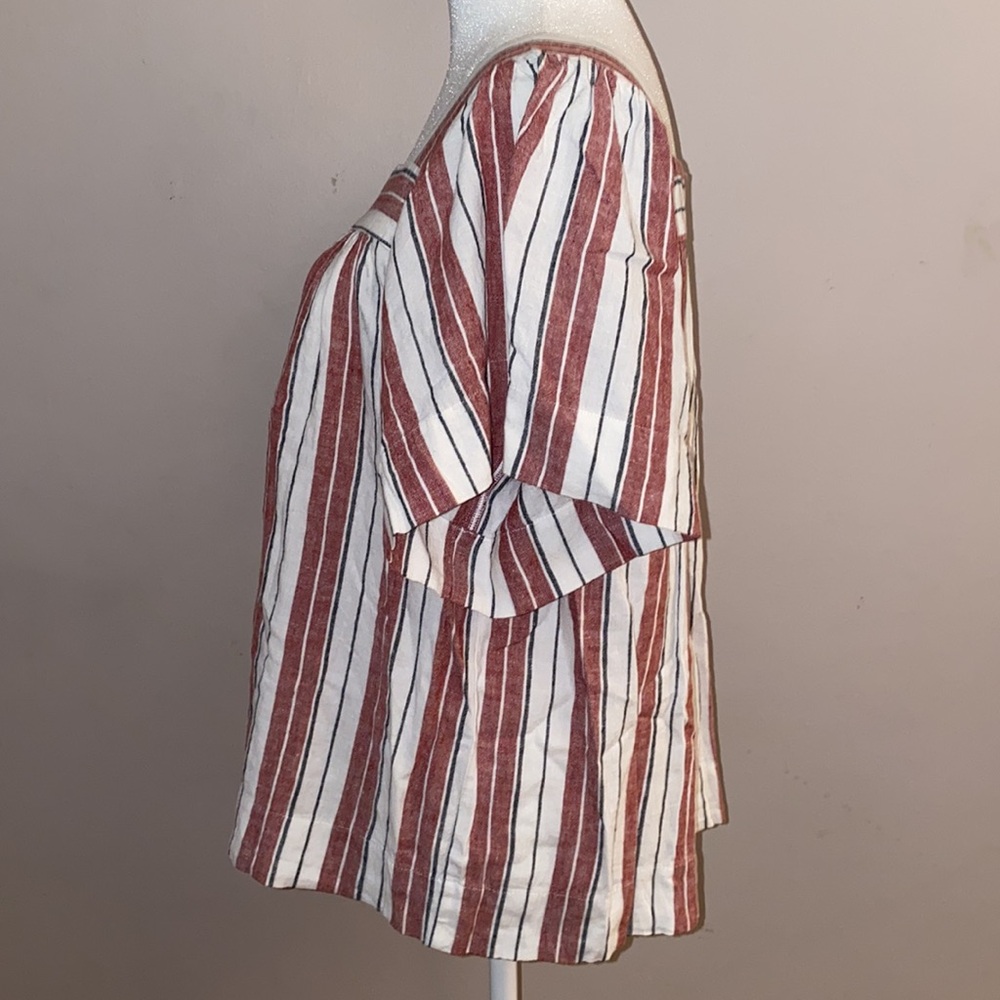 Loft Striped Linen Blend Short Sleeve Blouse - Picture 4 of 11